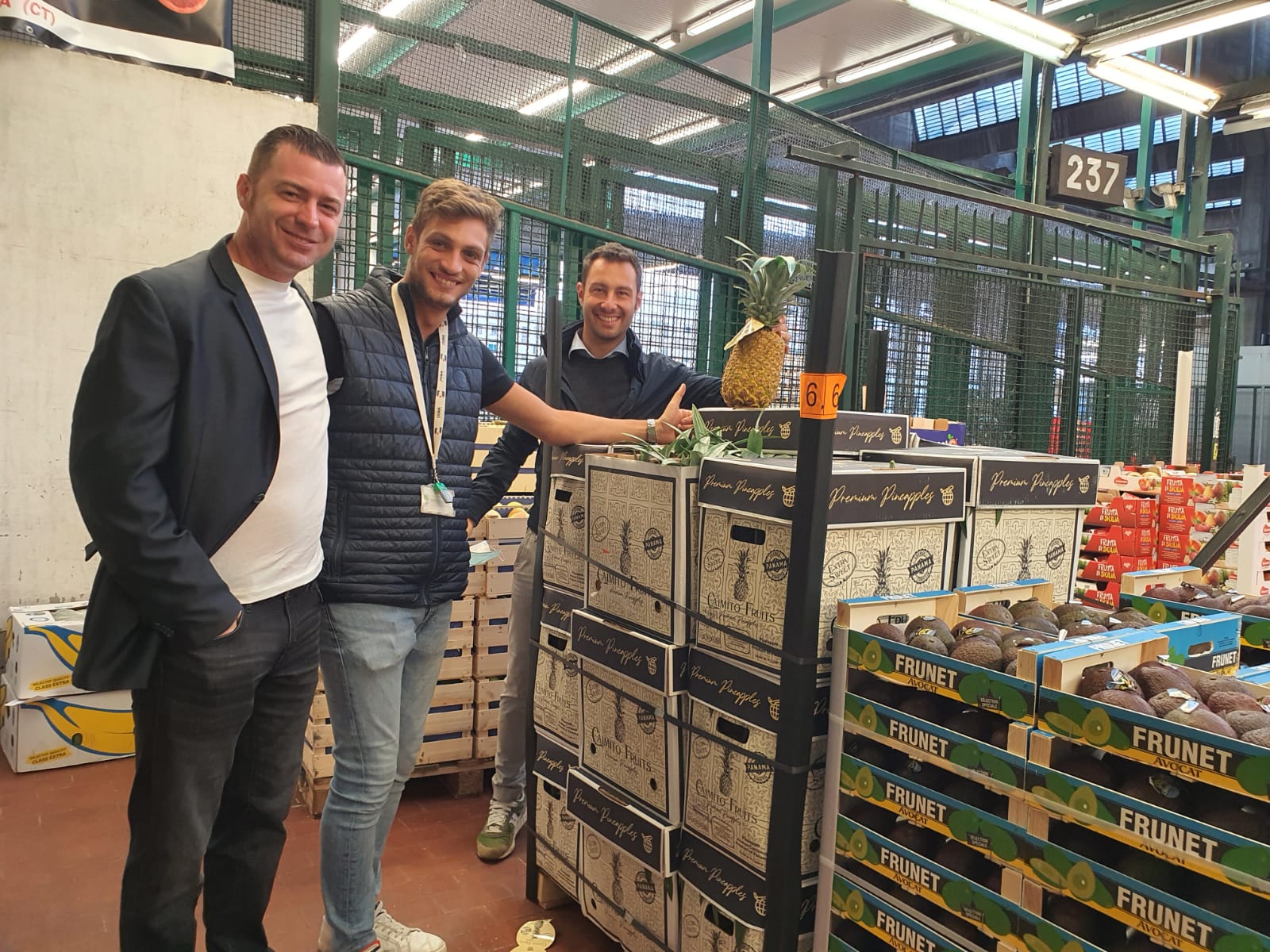 Caimito Fruits pineapples at wholesale fruit & vegetable market in Italy